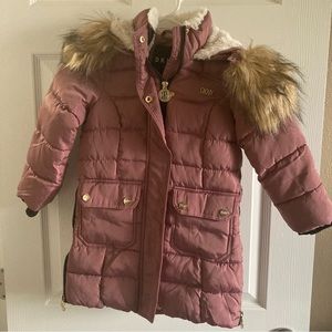 DKNY Toddler size 4, Mauve Parka with faux fur trim